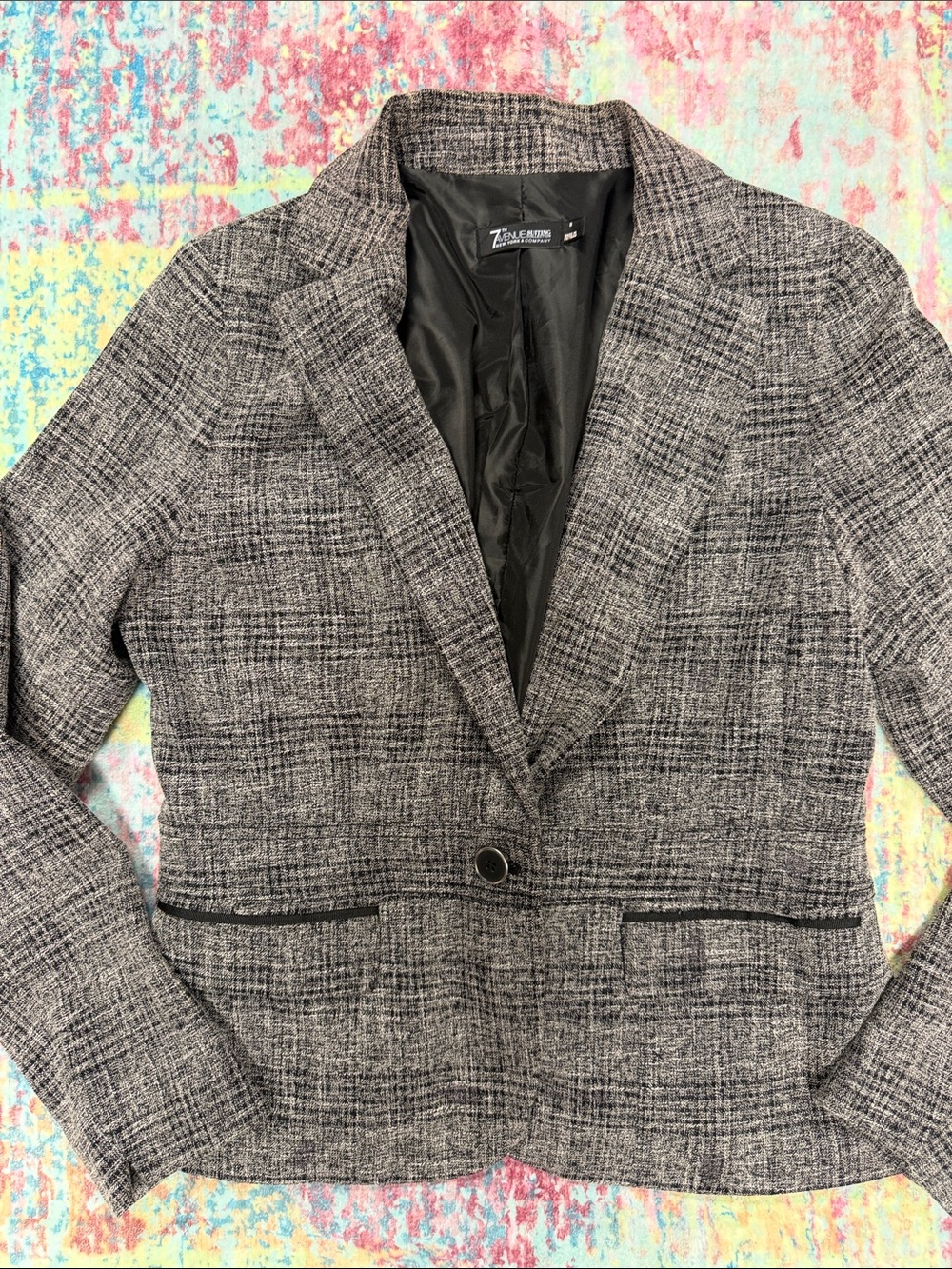 SEE MY MATCHING DRESSNew York & Company Black and Gray Plaid Single-Button Blaze